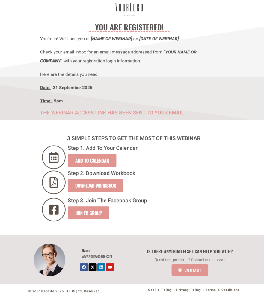 Elementor Pro Template Webinar Registration Cappuccino